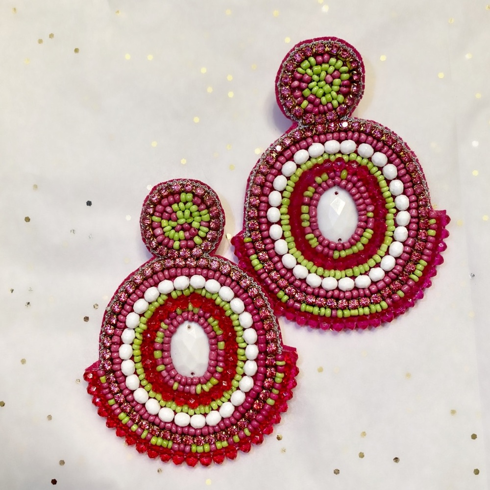 Pink circle seed beaded earrings